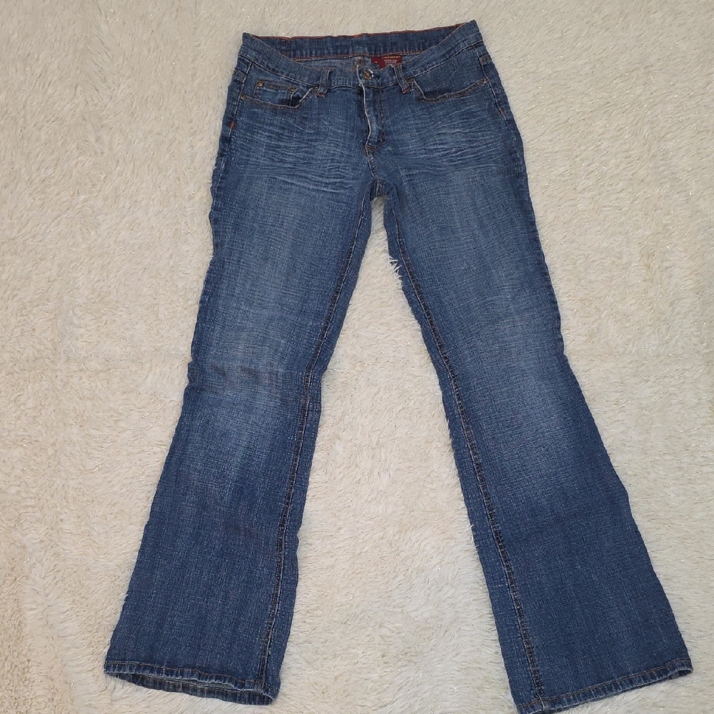 VTG Bongo Y2K Flare Leg Jeans - Medium Wash w/ Orange Contrast‎ Stitch - Size 11